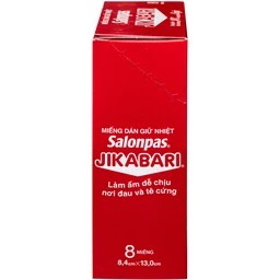 Miếng dán giữ nhiệt Salonpas Jikabari Hisamitsu 8.4x13cm (8 miếng) giúp làm ấm, làm dễ chịu vùng da đau và tê cứng