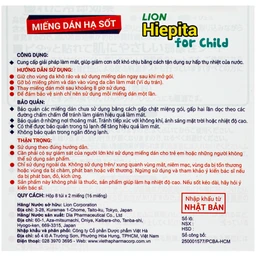 Miếng dán hạ sốt Lion Hiepita for child (8 gói x 2 miếng) dùng cho trẻ trên 2 tuổi 8