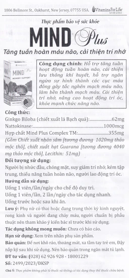Viên uống hỗ trợ tăng tuần hoàn não, cải thiện trí nhớ Mind Plus Vitamins For Life (30 viên)