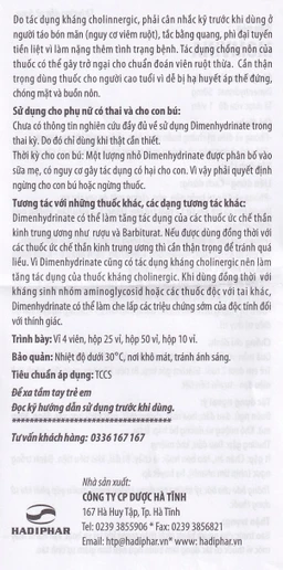 Thuốc chống say tàu xe Momvina Hadiphar điều trị chứng buồn nôn, nôn, chóng mặt (25 vỉ x 4 viên)