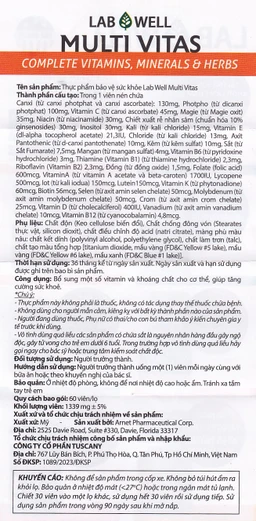 Viên uống bổ sung vitamin và khoáng chất cho cơ thể Multi Vitas Lab Well (60 viên)