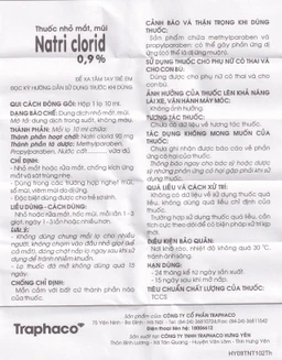 Thuốc nhỏ mắt, mũi Natri Clorid 0,9% Traphaco giảm nghẹt mũi, chảy mũi, viêm mũi dị ứng (10ml)