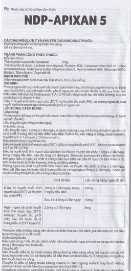 Thuốc NDP-Apixan 5mg Nadyphar hỗ trợ phòng ngừa đột quỵ, tăng huyết áp (2 vỉ x 10 viên)