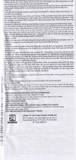 Thuốc NDP-Apixan 5mg Nadyphar hỗ trợ phòng ngừa đột quỵ, tăng huyết áp (2 vỉ x 10 viên)