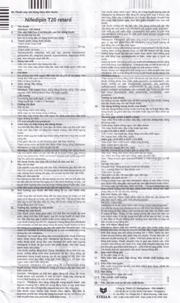 Viên nén Nifedipin T20 retard Stella dự phòng đau thắt ngực, điều trị tăng huyết áp (10 vỉ x 10 viên) 