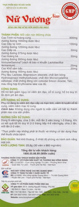 Viên giảm viêm âm đạo Nữ Vương New Vinh Gia (3 vỉ x 10 viên)