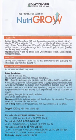 Viên uống bổ sung canxi, giúp tăng chiều cao cho trẻ NutriGrow Nutrimed (60 viên)