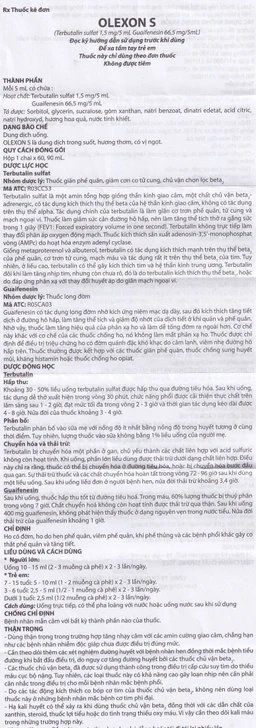Dung dịch uống Terbutalin sulfat Guaifenesin OLEXON S Hà Nam điều trị ho có đờm, ho do hen phế quản (90ml)