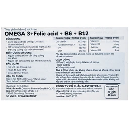 Viên uống hỗ trợ mạch máu khỏe mạnh Omega-3 + Folic acid + B6 + B12 (3 vỉ x 10 viên)