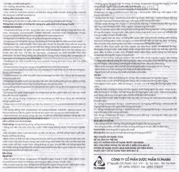 Viên nang cứng Omeprazol TVP 20mg điều trị loét tá tràng, viêm loét dạ dày (3 vỉ x 10 viên) 