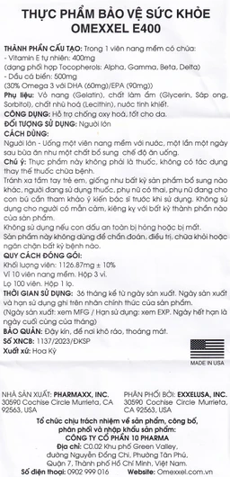 Viên uống hỗ trợ chống oxy hóa, tốt cho da Omexxel E400 (3 vỉ x 10 viên)