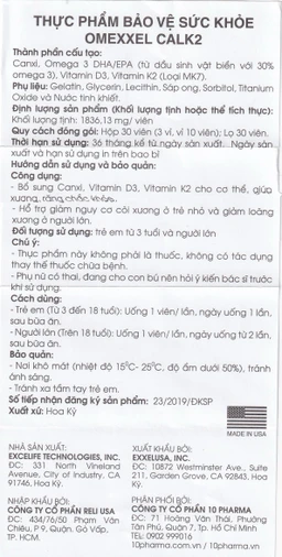 Viên uống bổ sung Canxi giúp xương răng chắc khỏe Omexxel Calk2 (3 vỉ x 10 viên)