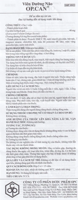 Viên dưỡng não O.P.CAN OPC điều trị giảm trí nhớ, kém tập trung, thiểu năng tuần hoàn não (2 vỉ x 15 viên) 7
