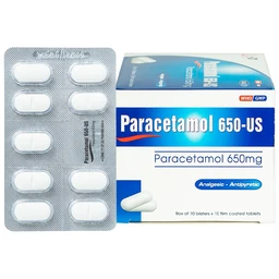 Thuốc Paracetamol 650mg US Pharma giảm đau, hạ sốt, giảm chứng nhức đầu, đau răng (10 vỉ x 10 viên)