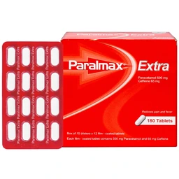 Viên nén Paralmax Extra 500mg/65mg Boston giảm đau nhẹ đến trung bình và hạ sốt  (15 vỉ x 12 viên)