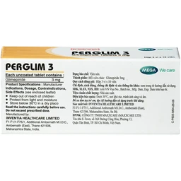 Thuốc Perglim 3mg Mega kiểm soát đường huyết ở bệnh nhân đái tháo đường type 2 (3 vỉ x 10 viên) 3