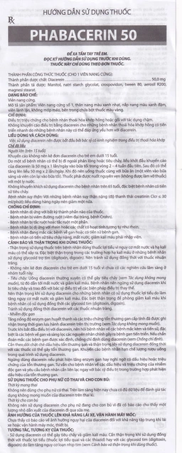 Thuốc uống Phabacerin 50 Pharbaco điều trị thoái hóa khớp (3 vỉ x 10 viên)