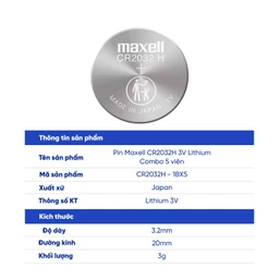 Pin Maxell lithium CR2032 (20 vỉ x 5 viên) dùng cho các thiết bị điện tử