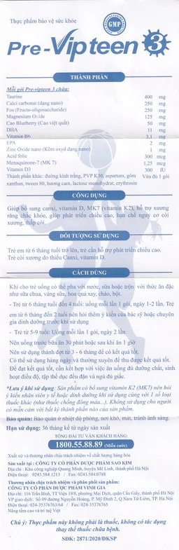 Cốm phát triển chiều cao Pre-Vipteen 3 20 gói