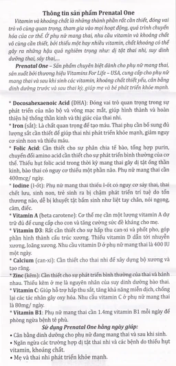 Viên uống bổ sung vitamin và khoáng chất cho phụ nữ mang thai và sau sinh Prenatal One Vitamins For Life (60 viên)