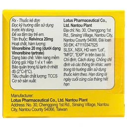 Thuốc Relvinca 20mg Lotus điều trị đầu tay cho bệnh ung thư phổi không phải tế bào nhỏ (1 vỉ x 1 viên) 2