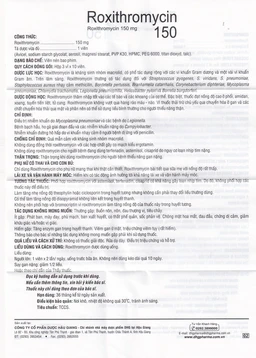 Thuốc Roxithromycin 150 DHG điều trị các loại nhiễm khuẩn, bệnh bạch hầu, ho gà (3 vỉ x 10 viên)