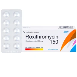 Thuốc Roxithromycin 150 DHG điều trị các loại nhiễm khuẩn, bệnh bạch hầu, ho gà (3 vỉ x 10 viên)