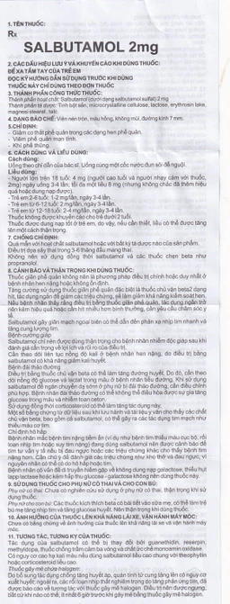 Thuốc Salbutamol 2mg Dopharma giúp giảm co thắt phế quản trong hen, viêm phế quản mãn tính (10 vỉ x 10 viên)