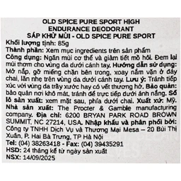 Sáp khử mùi Nam Old Spice Pure Sport hương thể thao năng động (85g) 4