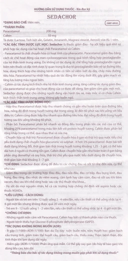 Thuốc Sedachor Haripharco hạ sốt, giảm đau, trị cảm cúm, nhức đầu (50 vỉ x 10 viên)