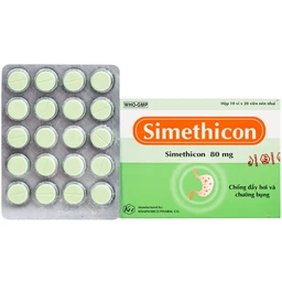 Thuốc Simethicon 80mg Khapharco điều trị triệu chứng đầy hơi, chướng bụng, khó tiêu do tích tụ khí trong dạ dày, ruột (10 vỉ x 20 viên) 1