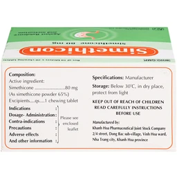 Thuốc Simethicon 80mg Khapharco điều trị triệu chứng đầy hơi, chướng bụng, khó tiêu do tích tụ khí trong dạ dày, ruột (10 vỉ x 20 viên) 3