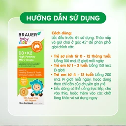 Siro giúp xương răng chắc khỏe, bổ sung vitamin D3 + K2 Brauer Baby & Kids D3 + K2 High Potency MK-7 Drops (10ml)
