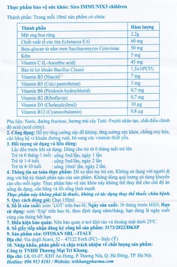 Siro hỗ trợ tăng cường sức đề kháng ở trẻ Immunix3 Otosan (150ml)