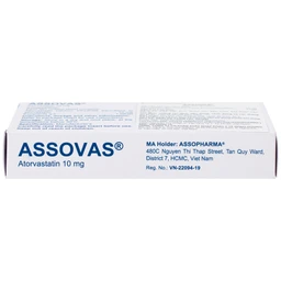 Thuốc Assovas 10mg Assopharma điều trị tăng cholesterol máu nguyên phát (3 vỉ x 10 viên)