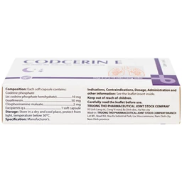 Thuốc Codcerin E Trường Thọ điều trị viêm phế quản, viêm họng, viêm phổi, ho do kích ứng (2 vỉ x 10 viên)