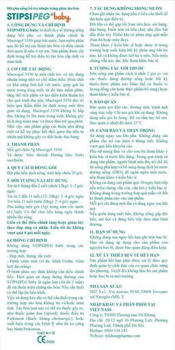 Bột nhuận tràng Stipsipeg Baby Macrogol 3350 (20 gói x 5g) cải thiện tình trạng táo bón cho trẻ từ 6 tháng tuổi