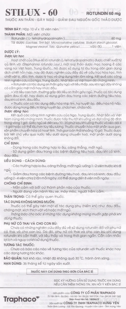Thuốc Stilux-60 Traphaco dùng lo âu, căng thẳng, mất ngủ (10 vỉ x 10 viên) 