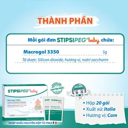 Bột nhuận tràng Stipsipeg Baby Macrogol 3350 (20 gói x 5g) cải thiện tình trạng táo bón cho trẻ từ 6 tháng tuổi