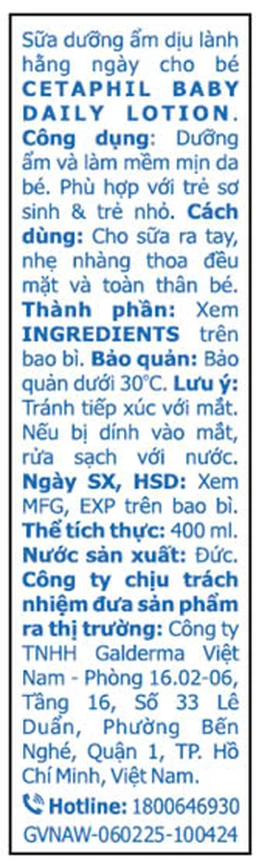Sữa dưỡng ẩm toàn thân cho bé Cetaphil Baby Daily Lotion Face and Body làm mềm da, không gây kích ứng da (400ml) 3
