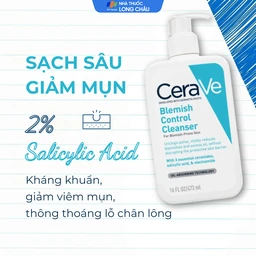 Sữa rửa mặt CeraVe Blemish Control Cleanser ngừa mụn dành cho da dầu, da mụn (473ml)