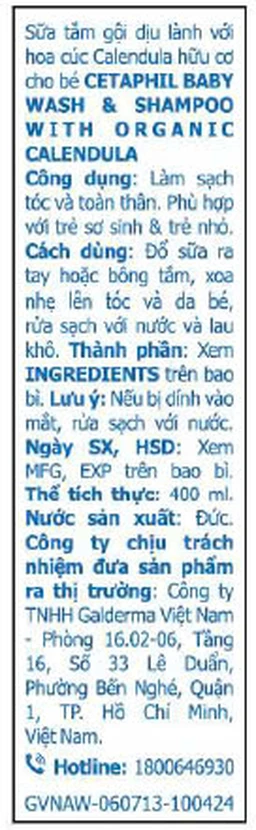 Sữa tắm gội cho bé Cetaphil Organic Calendula dịu nhẹ, không kích ứng (400ml) 3