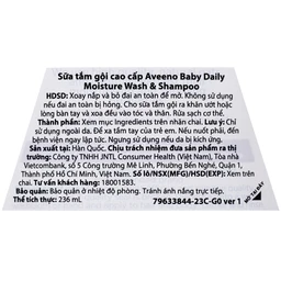 Sữa tắm gội cho bé Aveeno baby daily moisture wash & shampoo 236ml