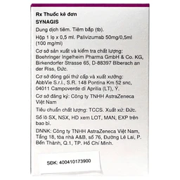 Dung dịch tiêm Synagis 50mg/0.5ml Astrazeneca điều trị để phòng ngừa bệnh đường hô hấp