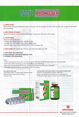 Viên uống hỗ trợ giảm tê nhức chân tay, đau mỏi vai gáy, tăng cường lưu thông khí huyết Tê Nhức Chân Tay Bảo Nguyên (3 vỉ x 10 viên)