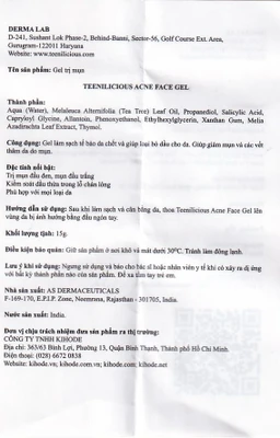 Gel bôi ngừa mụn đầu đen, đầu trắng Teenilicious hộp 15g