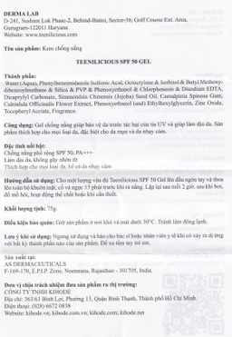 Gel chống nắng cho da mụn và nhạy cảm Teenilicious SPF50 PA+++ hộp 75g