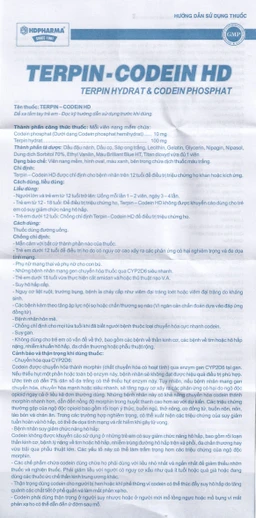 Thuốc Terpin-codein HD Hdpharma điều trị triệu chứng ho khan hoặc kích ứng (5 vỉ x 10 viên)