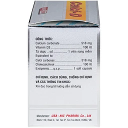 Thuốc Calci-D Usa-nic phòng ngừa và điều trị tình trạng thiếu hụt canxi và vitamin D (10 vỉ x 10 viên) 4