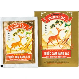Thuốc Cam hàng bạc Tùng lộc chỉ định chứng đầy bụng, không muốn ăn, ra mồ hôi trộm, suy dinh dưỡng. Trẻ em chậm lớn (10 gói x 8g) 1